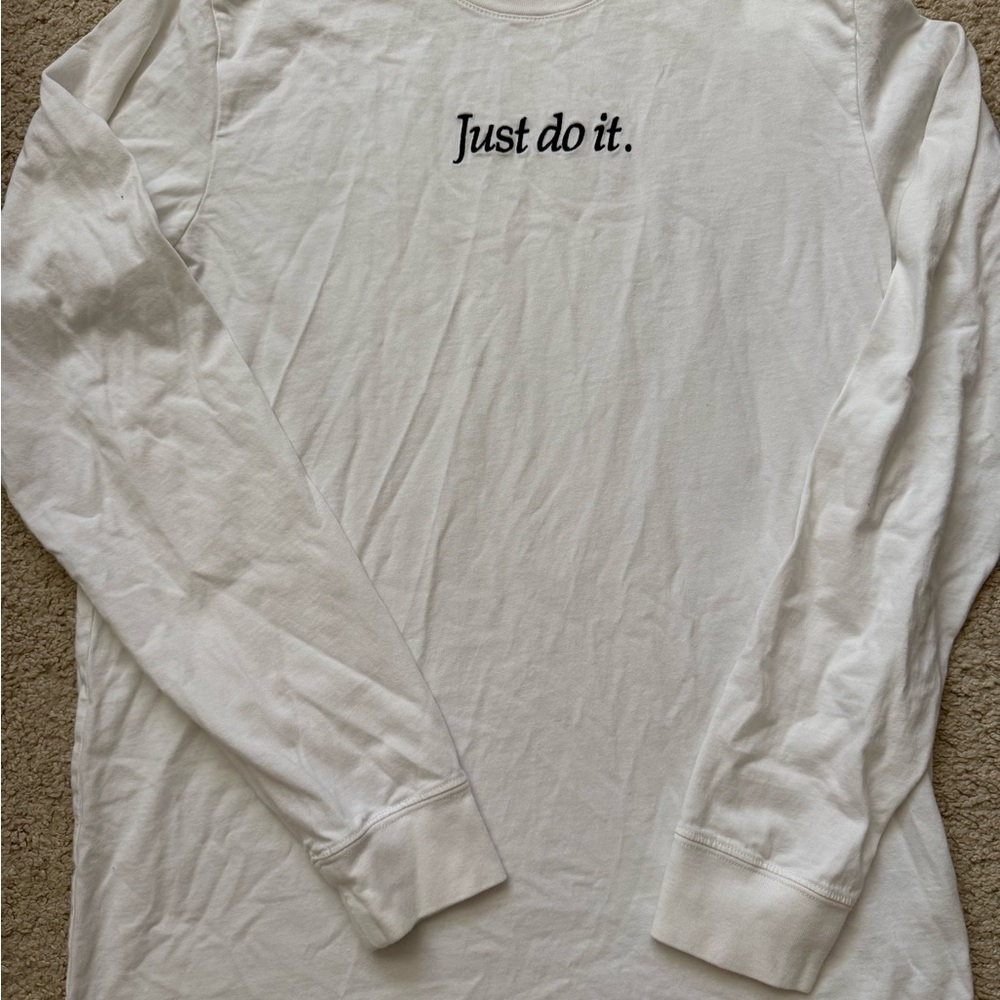 Nike Men's White 'Just Do It' Embroidered Long Sleeve Tee